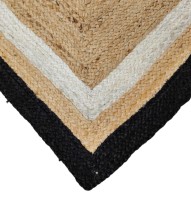 Tapis rond en jute fait main avec bordure noire et blanche, tressé, style farmhouse bohème, en fibres naturelles