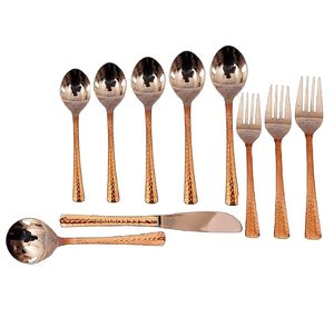 Steel Copper Cutlery <b>Flatware</b> 60 Pieces Set of Spoons Forks & Knives Served with DisheS <b>Flatware</b> & Tableware Items - Product Image 3