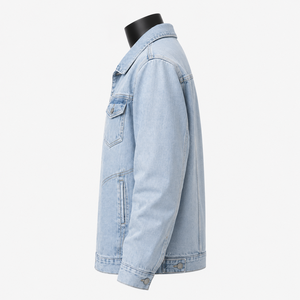 Chaqueta de Mezclilla Azul Claro Lavada Personalizada para Hombre, Chaqueta Vaquera Clásica Estilo Trucker, Ropa Casual Urbana, Fabricante OEM ODM - Product Image 5
