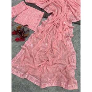 Robe de cocktail de créateur Saree avec une belle perle à la main pour les fêtes - Product Image 6