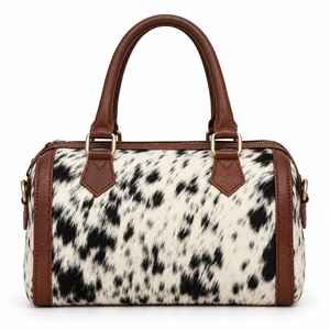 Sac Speedy en cuir de vachette véritable style Western Cowgirl, sac Boston à bandoulière avec fermeture éclair, sac de voyage vintage pour week-end - Product Image 1
