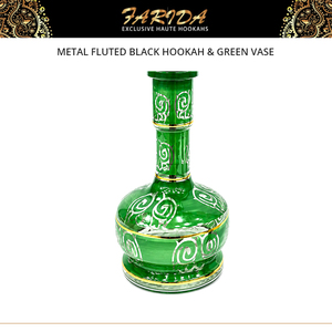 Luxury Farida Hookahs Egyptian Metal Fluted Lacquer Technique <b>Mini</b> Black Hookah & Green <b>Vase</b> Shisha Smoking - Product Image 3