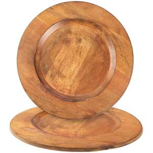 Assiettes rondes rustiques faites à la main en bois d'acacia et de manguier, 13 pouces, sous-assiettes en bois pour la décoration de table de mariage ou de fête - Product Image 1