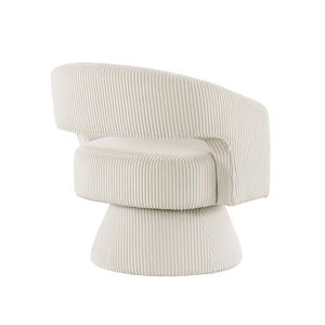 Poltrona Girevole Moderna e Lussuosa in Velluto a Coste Beige, Seduta Morbida in Legno Massello, Arredamento Elegante per Soggiorno - Product Image 5