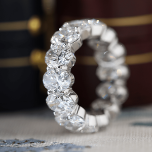 Anillo de Eternidad con Diamantes Cultivados en Laboratorio, Corte Ovalado de 7.5mm, Banda Completa de Eternidad con Puntas Compartidas Grandes, Anillo de Boda de Alta Gama, Certificado IGI - Product Image 4
