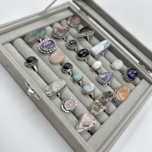 Trendy Assorted <b>Silver</b> Plated <b>Rings</b> Natural Gemstone <b>Adjustable</b> <b>Rings</b> for Women Bulk Supplier - Product Image 6