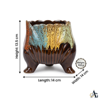 Pot de fleurs en céramique artisanal AG Elements, brun multicolore, avec glaçure goutte à goutte, écologique, durable, pour plantes succulentes d'intérieur, avec drainage