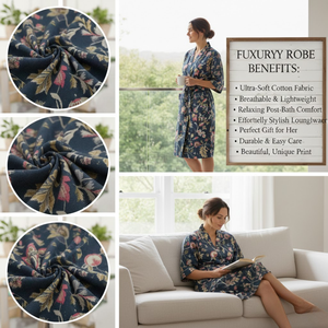 Robe Kimono en Coton en Gros, Col en V, Manches Longues, Imprimé Floral Bleu, Vêtement de Nuit et de Détente pour Femme, Robe Longue à Cordon, Fournisseur d'Usine - Product Image 5