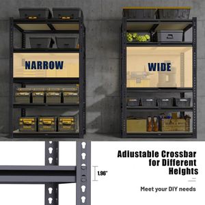 Étagères de garage robustes, 60 pouces de hauteur, capacité de 2400 livres, étagère de rangement en métal réglable à 5 niveaux, 1 paquet, modèle D0100XFX2NV - Product Image 4
