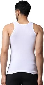 Débardeur de sport décontracté 100 % coton pour homme, respirant, blanc, avec logo frontal, sans coutures, pour l'entraînement et le fitness - Product Image 2