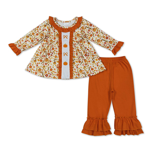 OEM/ODM/RTS Tunique-pantalon à motif floral et nœud papillon pour filles, vêtements d'automne, barboteuse pour filles, vêtements d'été, barboteuse pour bébé, ensemble de vêtements pour filles - Product Image 3