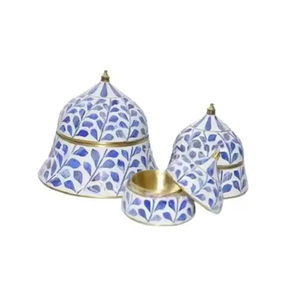 Decorative Blue Bone Inlay Casserole <b>Set</b> of 3 Metal Hot <b>Pot</b> Food Warmer for Wedding Hotel and Party Serving Use - Product Image 6