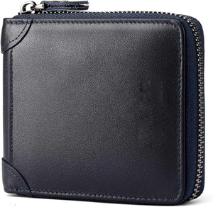 OEM High Quality Blue Genuine Leather Zipper <b>Wallets</b> Short Length Multi Card Use Custom Logo & <b>RFID</b> Printed Low MOQ - Product Image 1