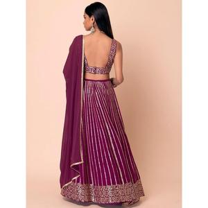Grande tenue de fiançailles en georgette à paillettes violet foncé Lehenga Choli - Product Image 4