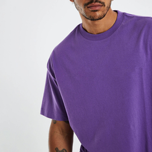 <b>Men's</b> Solid Purple Cotton Casual Short Sleeve T-<b>Shirt</b> <b>Collarless</b> Loose Fit Summer Wear 100% Cotton Breathable Plain Dyed ODM - Product Image 6