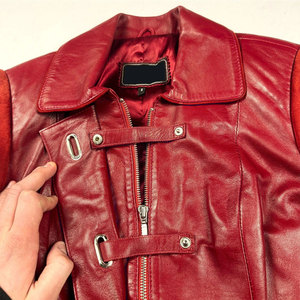 Vintage Red Leather <b>Jacket</b> Buckle Front Biker Motorcycle Genuine Leather Coat 2026 - Product Image 5