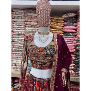 Vêtements de soirée pour femmes de créateur Lehenga Choli avec ensemble de travail à aiguilles multiples - Product Image 3