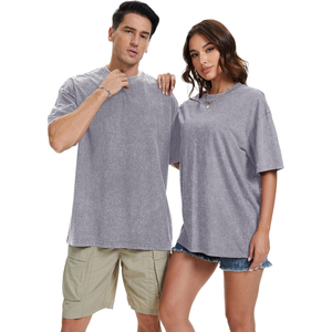 Oversized Gray Cotton T-Shirt Short Sleeve O-Neck Plain Dyed Casual Fit Men's Jersey Tee Breathable Streetwear Style - Product Image 5