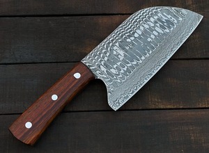 Couteau à découper en acier Damas forgé – Lame artisanale de 12 pouces avec manche en bois et étui en cuir – Couteau d'extérieur - Product Image 5