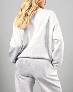 Conjunto de Sudadera con Capucha y Pantalones Anchos de Felpa Pesada 100% Algodón para Invierno, con Hombros Caídos, Bordado, para Correr - Product Image 5