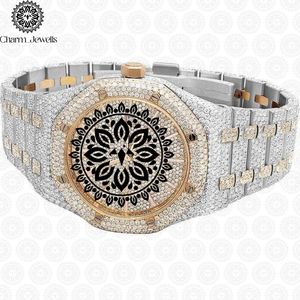 Charm_Jewells Men's Luxury Tonneau <b>Case</b> Stainless Steel <b>Watch</b> Analog Quartz Movement Diamond Encrusted Bracelet 43mm - Product Image 5