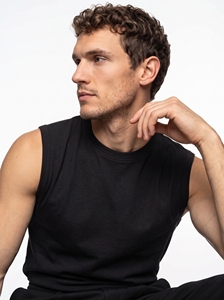 <b>Men's</b> Black Sleeveless <b>Tank</b> <b>Top</b> O-Neck Solid Color Knitted Casual Wear - Product Image 4