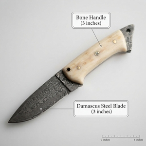 Couteau de chasse, de camping et de bushcraft à lame fixe en acier Damas forgé sur mesure avec manche en os, vente en gros OEM - Product Image 2
