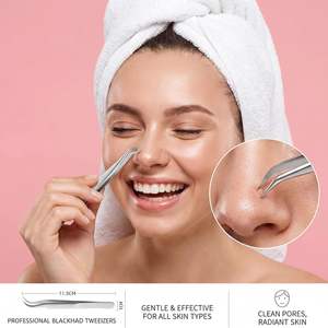 Pinzas para Extensión de Pestañas de Acero Inoxidable con Punta Curva y Acabado Rayado, Herramienta Duradera para Uso en Salón y en Casa - Product Image 5