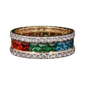 Elegante Anillo de Eternidad de Moissanita Chapado en Oro y Plata con Engaste de Garras, Certificado GRA, Joyería Fina de Lujo Personalizada para Boda - Product Image 1
