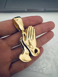 Pendentif Croix Mains en Prière en Argent, Collier Hip Hop Effet Diamant Moissanite, Bijou Religieux Tendance - Product Image 2