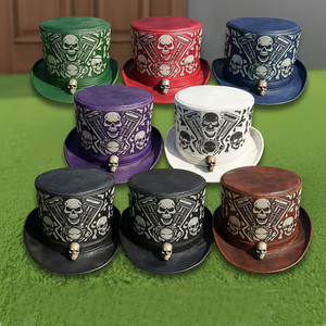Vente en gros de chapeaux hauts de forme en cuir noir, faits main, sur mesure, de haute qualité, style steampunk gothique, pour festival et cosplay. - Product Image 3