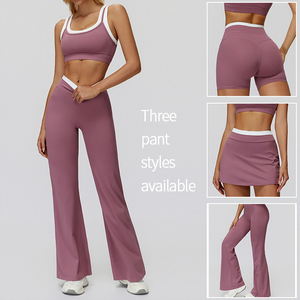 Ensemble de yoga décontracté deux pièces respirant pour femme, avec logo contrastant sur le devant, taille haute, col en V, sans manches, pour le fitness et le sport - Product Image 2