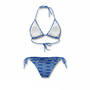 220 GSM Premium 100% Polyester <b>Blue</b> Triangle High Waist Plunge Neck <b>Bikini</b> <b>Set</b> Custom Solid Digital Print Breathable - Product Image 2