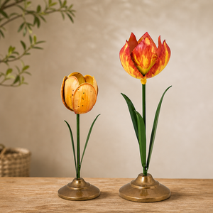 Antique Gold Metal Flower Candlestick Holder Decorative Floral Candle Stand for <b>Table</b> Centerpiece Event Decor - Product Image 1