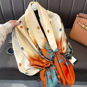 Elegant 100% <b>Silk</b> Satin Square Scarf Solid Multi-Functional Women's Shawl Muslim All Seasons Daily Wear - Product Image 1