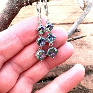 Pendientes de Topacio Arcoíris Místico, Plata de Ley Vintage, Piedra de Nacimiento de Diciembre, Joyería Elegante, Regalo para Mujeres, Boda, Fiesta - Product Image 4