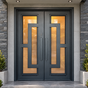 GA-40G Porte d'entrée double de luxe en bois massif, dernière génération, avec verre découpé CNC pour appartement - Product Image 1