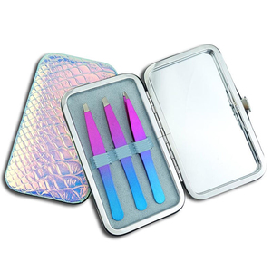 High Quality Stainless Steel Tweezers Set <b>Pointed</b> Tip Professional Eyebrow Tweezer Set - Product Image 3