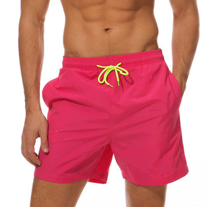 Shorts de bain décontractés pour hommes en toile bleue unie, taille élastique mi-haute, séchage rapide, écologiques - Product Image 4