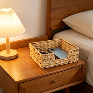Water Hyacinth Grass Woven Rectangular PP Rattan <b>Storage</b> <b>Basket</b> for Desktop and Kitchen Use - Product Image 3