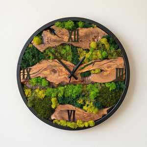 Wood slice wall <b>clock</b> Mossy timber <b>clock</b> Rustic woodland <b>clock</b> Enchanted forest wood <b>clock</b> Green haven wall <b>clock</b> Room Hanging - Product Image 1