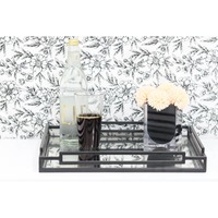 Plateau de vanité moderne carré en métal noir miroir, décor de comptoir de salle de bain, commode, plateau de service géométrique minimaliste en acier inoxydable