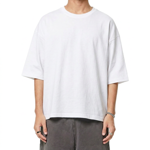 Camiseta Negra Oversize de Algodón para Hombre, Cuello Redondo, Manga Corta, Estilo Casual Holgado, Color Sólido, Tejido Jersey - Product Image 2