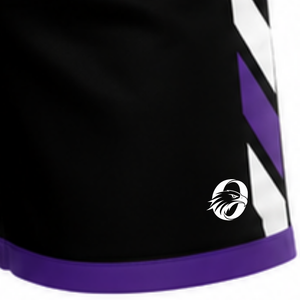 Shorts de volley-ball noir et violet personnalisés pour équipe, bas de tenue athlétique, vêtements de sport, uniforme de compétition, tenue d'entraînement avec côtés contrastés - Product Image 4
