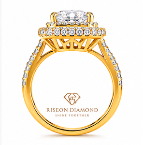 Premium cushion cut diamond engagement ring double halo round lab grown diamonds pavé band brilliance timeless luxury jewelry - Product Image 5