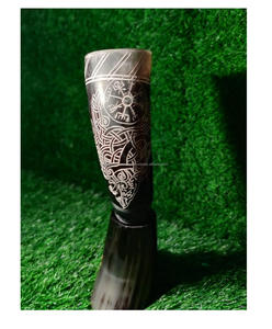 Calidad Premium genuino buey-cuerno vikingo beber cuerno soporte Thor grabado taza de vidrio comida segura Estilo nórdico Medieval pulido - Product Image 1