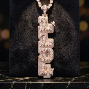 Pendentif personnalisé en or rose serti de diamants de laboratoire, style hip-hop, bijoux unisexe, breloque lettre en or massif pavé de diamants - Product Image 3