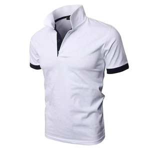 Polo en maille à manches courtes gris pour homme avec col contrastant et boutons sur le devant, haut décontracté uni en jersey, personnalisable OEM - Product Image 4
