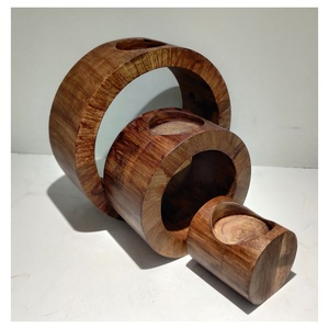 ชุดตกแต่งทรงกลมทำด้วยมือคุณภาพสูงสำหรับตกแต่งบ้านเชิงเทียนบรรจุขี้ผึ้งเทียนทีไลท์ธรรมชาติที่วางในไม้มะม่วง - Product Image 3