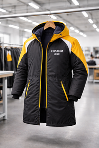 Custom Logo Swim <b>Parka</b> <b>Jacket</b> <b>Waterproof</b> Black Yellow Long Coat Hooded Winter Swimming Team Wear with Soft Fleece Lining - Product Image 6